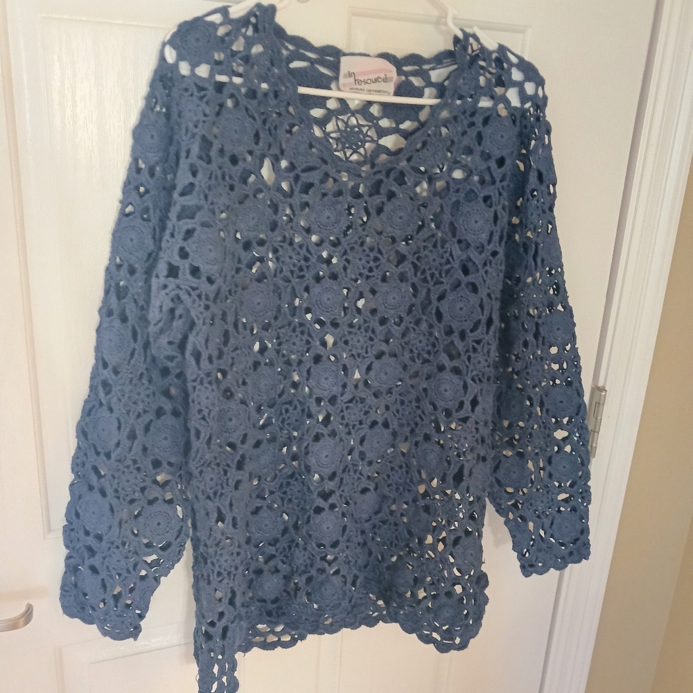 Vintage macrame / crochet dress blue medium